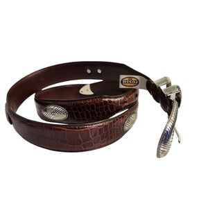 Mens Fossil Brown Leather Belt Sz 38 Western Conchos